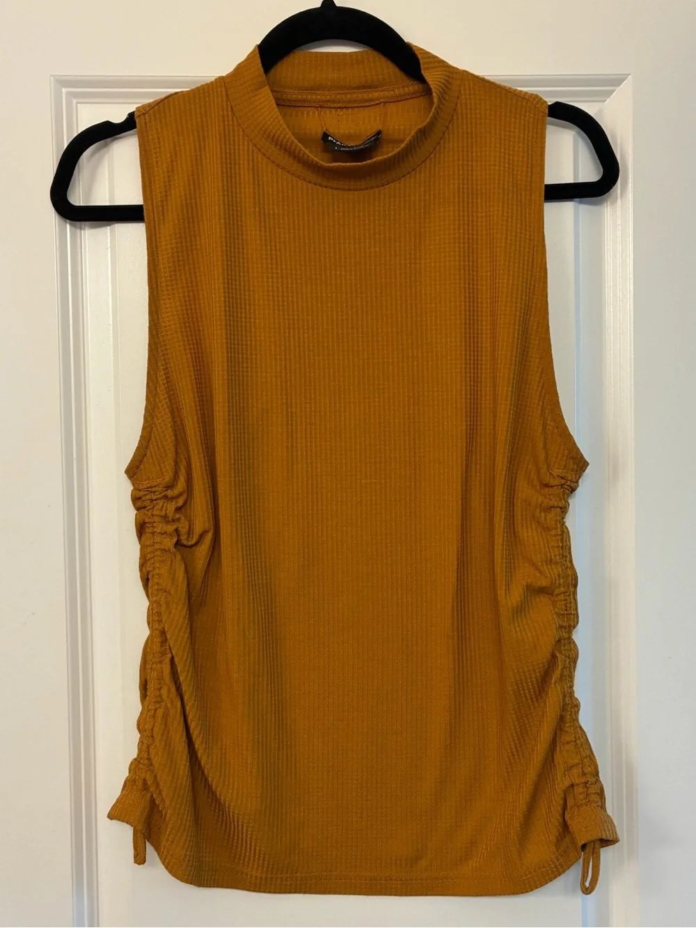 PRANA Blazing Star Sleeveless Top Spiced Gold Brown Waffle Knit Cinched Large